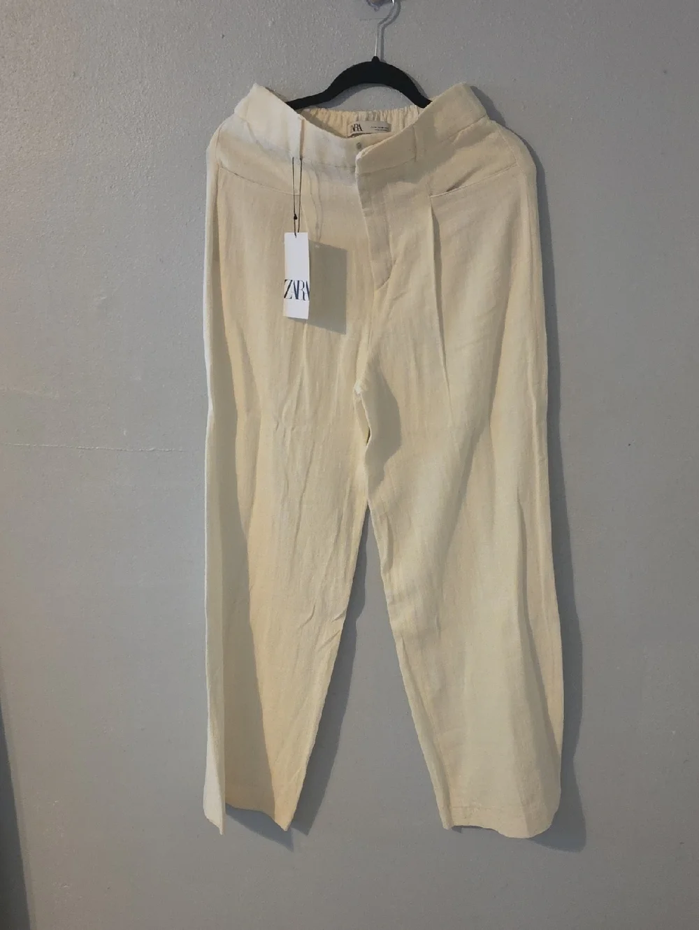 Zara Cream Linen Blend Pants Size M